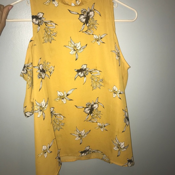 yellow open shoulder top